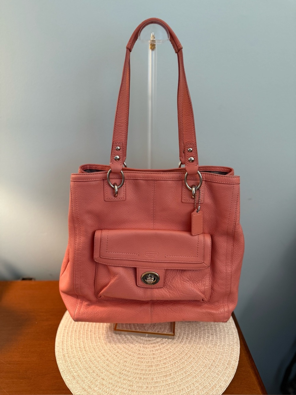 Coach Pebbled Leather Shoulder Bag in Coral Pink